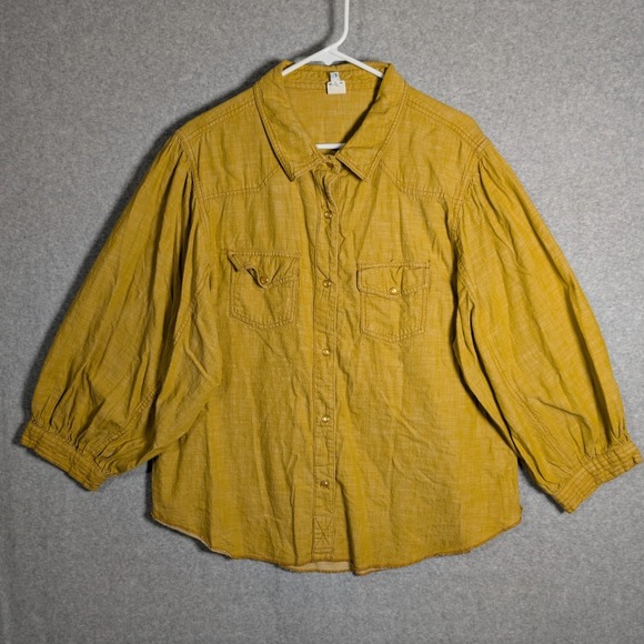 Ivy Main Tops - Ivy Main Womens Shirt Large Mustard Yellow Cotton Western Snap Button Rustic
